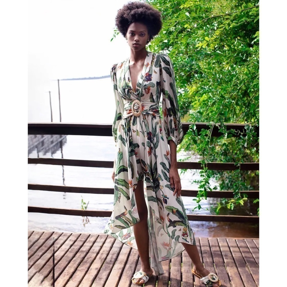 PatBO Tropical Hi-Low‎ Romper Dress Off White Multi 6 NWT